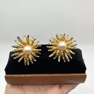 NATORI Orecchini Clip Brutalist Placcati Oro Argento Moderni Perla Starburst Brutalista Passerella - Foto 1 di 13