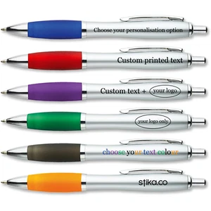 Negro Multipack Personalizado Promocional Bolígrafos, Plata Cuerpo Bolígrafo Ink - Imagen 1 de 23