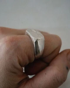 Mens Signet Ring Square Band Silver Ring, Handmade Men's Ring Modern Ring - Picture 1 of 5