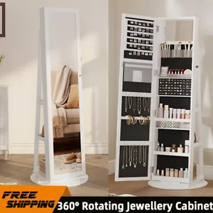 Lockable 360° Swivel Jewelry Cabinet Full Length Mirror Makeup Storage Organizer - Picture 1 of 9