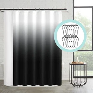 Black White Ombre Shower Curtain Set 14 Pieces Includes Hooks 70x72 Bathroom - Picture 1 of 8