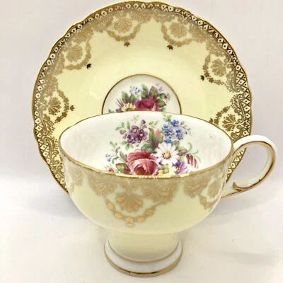 Paragon Teacup Saucer Yellow Gold Floral Fine Bone China England By Appointment - Image 1 of 4