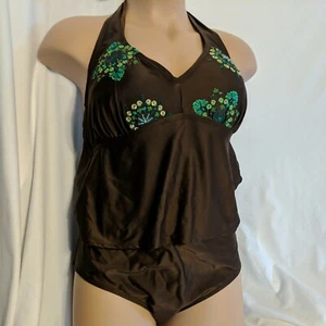 NWT Mossimo Halter Two PC. Swimsuit Top Sz 24W Bottoms 22w Boho Tankini Bikini - Picture 1 of 7