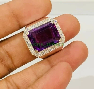 Natural Amethyst Gemstone with 925 Sterling Silver Ring for Men's #123 - Image 1 of 4