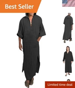 Casual Men's Long Sleeve Hooded Gown with Pockets - Size M-3XL Available - Picture 1 of 9