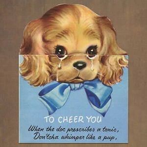 Linda tarjeta vintage artesanal oxidada GET WELL, dibujos animados de perro Cavalier King Charles Spaniel - Imagen 1 de 6