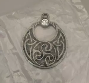 Silver Pewter Triskele Triskelion Celtic Moon Pendant White Rhinestone Accent - Picture 1 of 2
