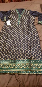 Pakistani / Indian Women's Blue Silk Kurti Size Large - Picture 1 of 5