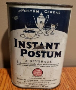 Antique vtg 1930's EMPTY Tin Instant Postum Cereal Beverage Post General Foods - Picture 1 of 6