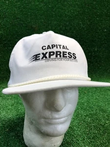 Vtg Capital Express Leather Bill StrapBack Hat Cap Fast Shipping Blue Rope - Picture 1 of 5