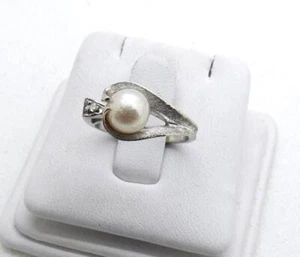 14K White Gold 6.75 mm Pearl & Diamond accent Ring 4 Grams Size 6 - Picture 1 of 8