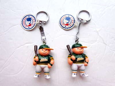 Vintage MLB Oakland Athletics A's LiL Sports Brat Key Chains  2 Pc. Lot RARE !!! - Image 1 of 2