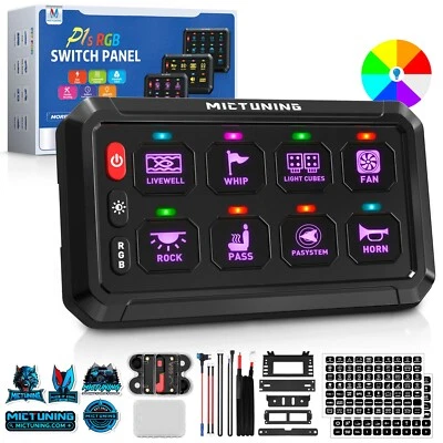 MICTUNING RGB 8-Gang LED Switch Panel - ON-OFF Flash Switch Relay Control System - Image 1 of 4