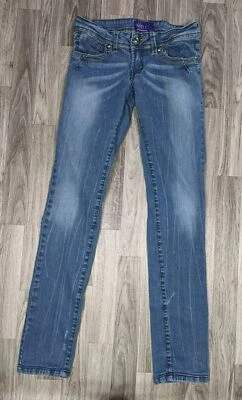 Miley Cyrus Max Azria Juniors Size 7 Pockets Whiskered Denim Blue Jeans - Image 1 of 4