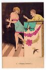 Mechanical nude woman STOP please stop original old 1920s postcard