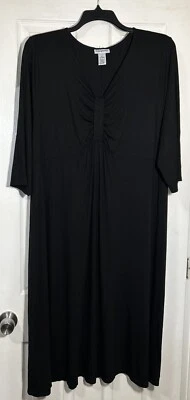 Nuevo Vestido Catherines Mujer Talla Grande 1X Fruncido Frontal Inferior Acampanado Cuello en V Negro Foto 1 de 4