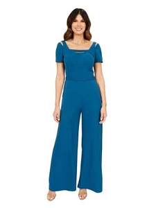 NWT Rene Ruiz Short Sleeve Strap Jumpsuit Teal Size 4 - Picture 1 of 2