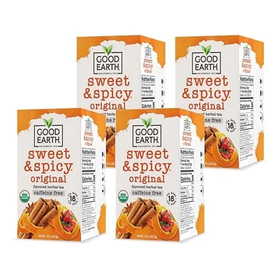 Good Earth Teas Organic Sweet and Spicy Caffeine Free Herbal, 18 Count (4 Pack)