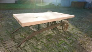 Tisch, Wohnzimmer, Sackkarrentisch Vintage Eisenräder antik - Bild 1 von 3