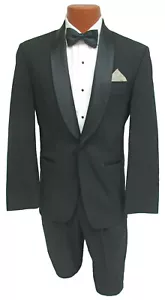 Men's Black Tuxedo with Pants 100% Wool One Button with Satin Shawl Lapels - Picture 1 of 5