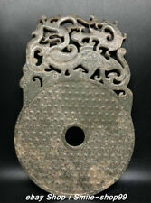 9.4" Old Han Dynasty Natural Hetian Jade Coin Carving Dragon Phoenix YuBi Statue