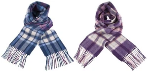 EDINBURGH Lambswool Henold Navy & Blackberry Tartan Scarf 64" x 10" MRRP £24.99 - Picture 1 of 9