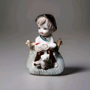Vintage German Porcelain Figurine Boy Playing Instrument With Squirrel At Feet - Picture 1 of 5