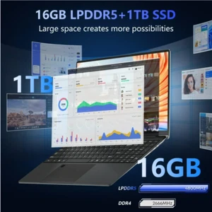 KUU 15.6" Laptop 16GB RAM 1TB SSD N100 FHD Win 11 Backlit KB - Free Ship - Picture 1 of 9