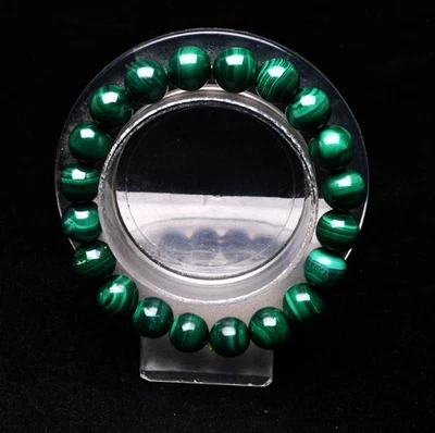 Pulsera de cuentas redondas de piedras preciosas de cristal de malaquita verde natural genuino de 10 mm AAA Foto 1 de 4