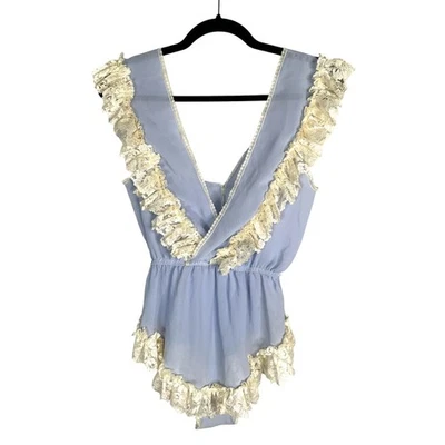 Vintage Flora Nikrooz S Encaje Una Pieza Peluche Boudoir Pin Up Sexy Periwinkle Azul Foto 1 de 4