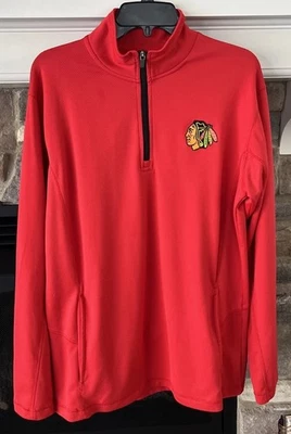 NHL Chicago Blackhawks 1/4 Zip Lg Sleeve Hockey Shirt Mens 42-44 Red Pockets - Image 1 of 4
