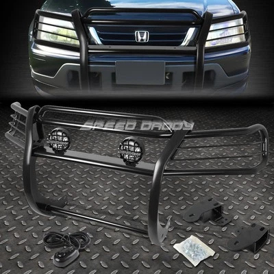 PROTECTOR REJILLA CEPILLO NEGRO + LUZ ANTINIEBLA TRANSPARENTE REDONDA PARA 97-01 HONDA CRV/CR-V RD SUV Foto 1 de 4