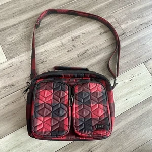 Lug Buffalo Red Check Navigator Crossbody Travel Drink Pocket Tote Bag Plaid - Picture 1 of 13