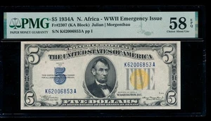 AC $5 1934A North Africa PMG 58 EPQ Fr 2307 - Picture 1 of 2