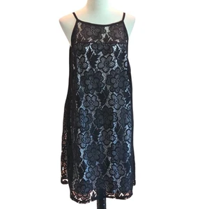 Emma & Michele Size 1X Black Lace Floral Midi Cocktail Dress Spaghetti Straps - Picture 1 of 15