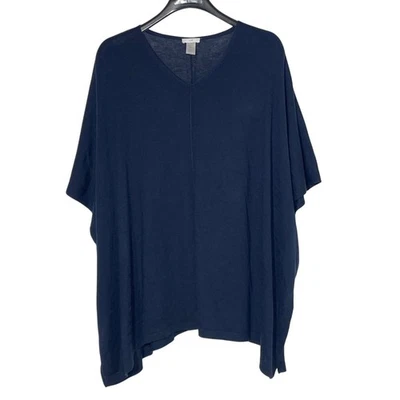 J. Jill Merino Wool Boxy Seam Front Lightweight Sweater Poncho Blue Sz OS - Image 1 of 4