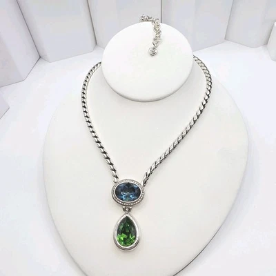 "Collar Brighton Isla Esmeralda Tono Plata Azul y Verde Cristales de Swarovski 20""" Foto 1 de 4