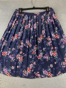Vintage Leslie Fay Womens 16 Blue Elegant Floral Print Pleated Dark Skirt - Picture 1 of 9