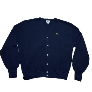 VTG 90s IZOD Lacoste XL Blue Long Sleeve Full Button Cardigan Sweater USA Made - Picture 1 of 7