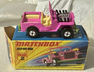 1971 Lesney Matchbox NO. 2  JEEP HOT ROD Pink  Original BOX NM - Image 1 of 4
