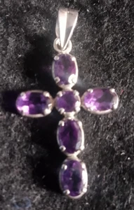 Colgante cruz morada plata 925 colgante vintage cristal morado bonito - Imagen 1 de 5