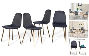 Mid-Century Modern Upholstered Dining Chairs Set of 4, Kitchen Velvet-grey - Picture 1 of 8