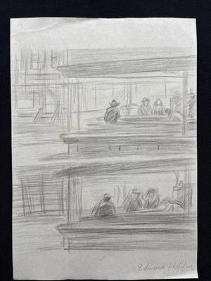EDWARD HOPPER desenho em papel antigo assinado carimbado vintage - Imagem 1 de 2