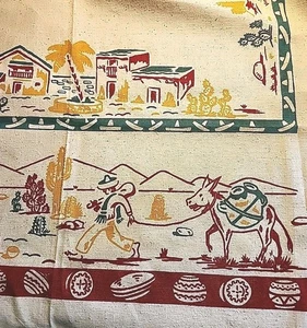 Vintage Mexican siesta Fiesta Cactus Pots Desert tablecloth retro  50x52" - aa - Picture 1 of 17