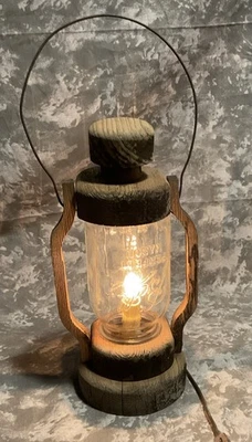 VTG Handcrafted Rustic Farmhouse Glass Mason Jar Wooden Accent Hanging Lamp 16” - Image 1 of 4