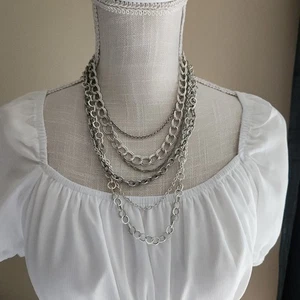 Premier Designs Retired Chain Reaction Silver Tone Layered Necklace - Picture 1 of 2