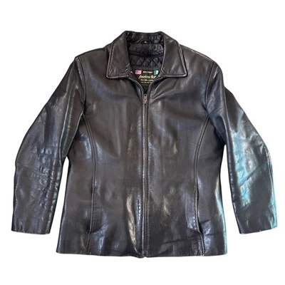 Женская черная кожаная мотоциклетная куртка XL стеганая байкерская Y2K со съемной подкладкой - Изображение 1 из 4