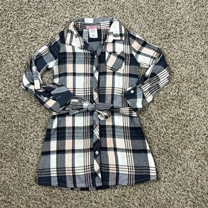2 Hip Girls Sz 7 Gingham Plaid Long Sleeve Button Up Belted Dress Blue Pink - Picture 1 of 11