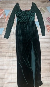 LULUS SZ S DARK GREEN Velvet SLEEVED WITH HIGH SLIT DRESS - Picture 1 of 3
