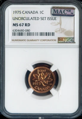 1975 Canada Small Cent NGC MS67 RD MAC - Quality - Image 1 of 2